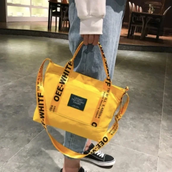 Yellow OFF White Handbag Unisex Canvas Large